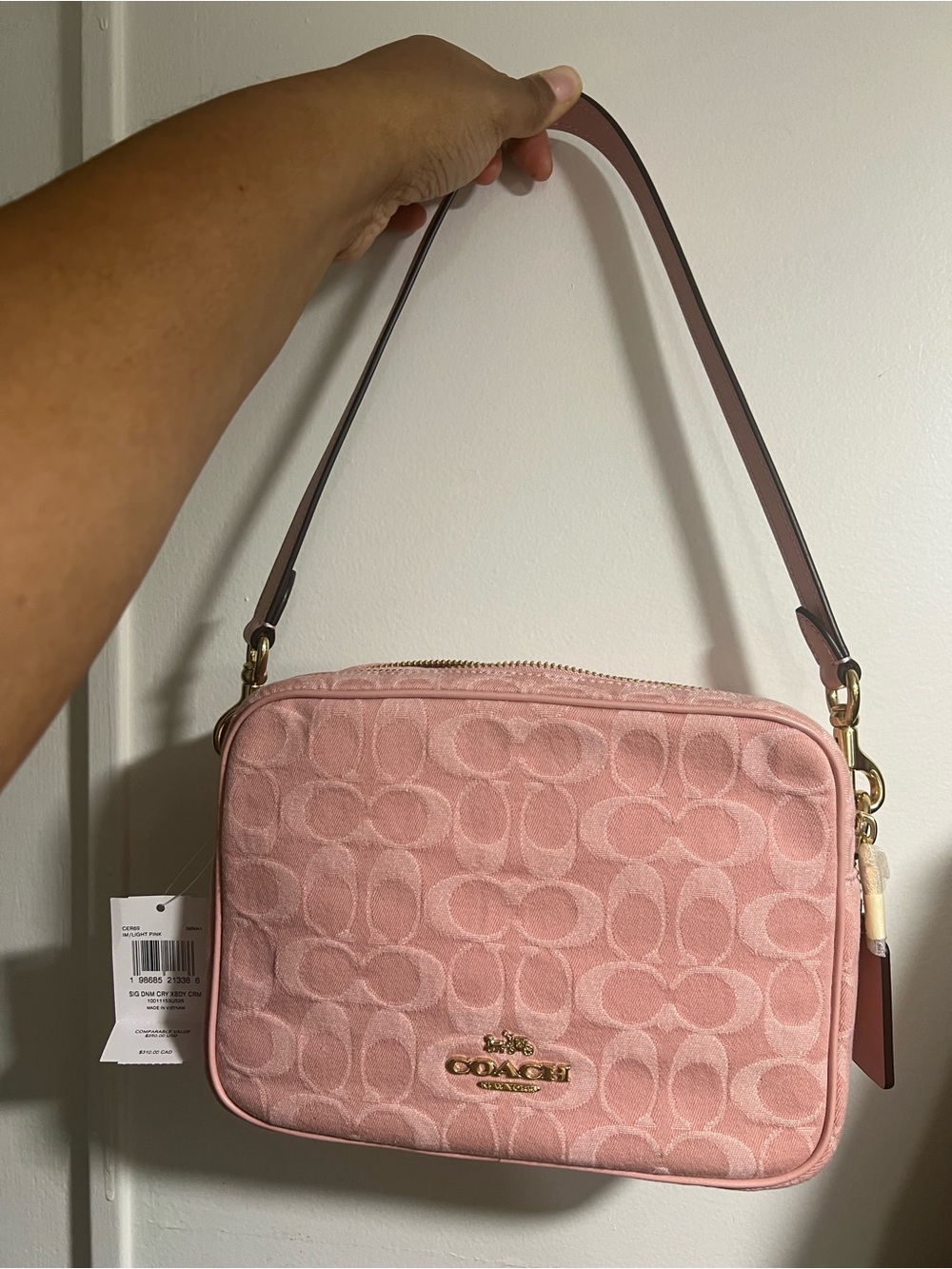 Coach Carey Crossbody in Pink Signature Shoulder Bag with Gold Hardware -Large